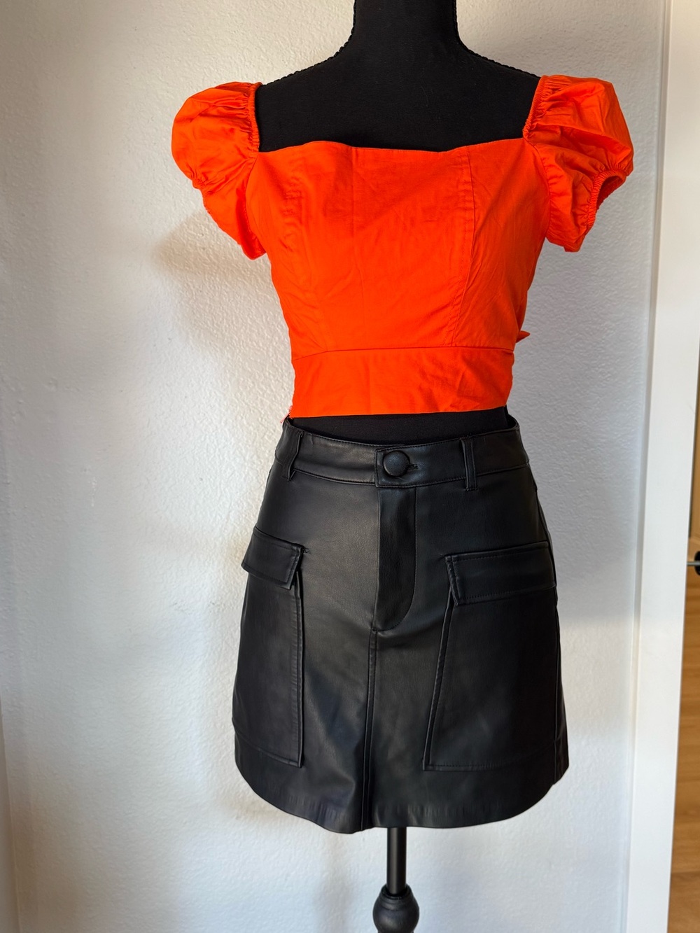 Bright Orange Puff-Sleeve Crop Top